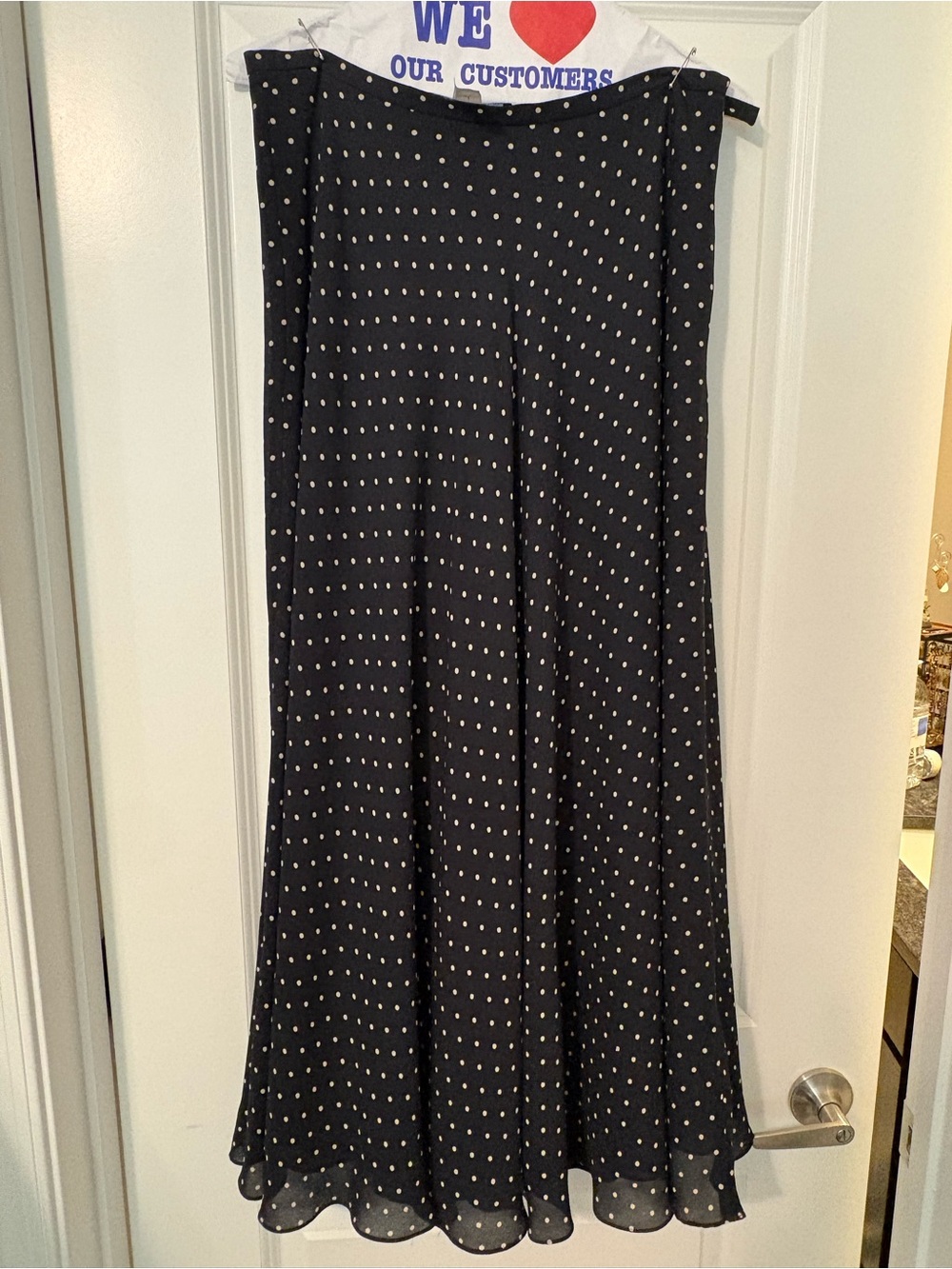 100% Silk Jones New York Black Maxi Skirt with White Polka Dots-length 38 inches - Picture 4 of 5